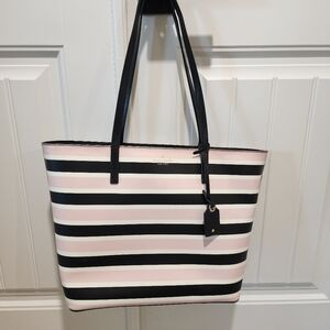 Kate Spade Janie Smooth Leather Tote- WKRU00230- Black Multi Stripe
